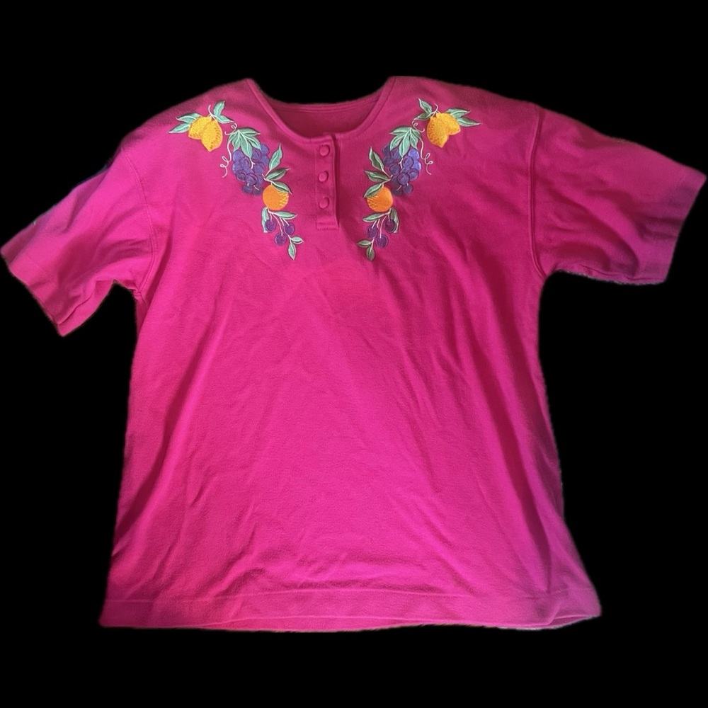 Pink Floral Embroidered Top with Shoulder Pads
